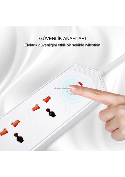 Isıya Dayanıklı Akım Korumalı 3000W Kapasiteli 10 Girişli 4 USB 2 Typ-C 4 Priz Girişli 2 Metre Kablo Uzunluklu Uzatma Gurup Priz