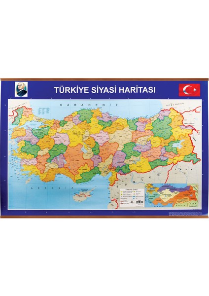 70 x 100 cm Türkiye Siyasi + Rulo Fiziki Çıtalı Harita 403