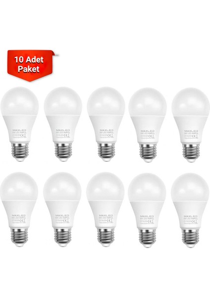 9W LED Ampul 6500K Beyaz Işık E27 Duy - 10LU Paket