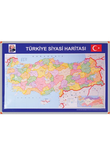 70 x 100 cm Türkiye Siyasi Haritası Alüminyum Çerçeve 401