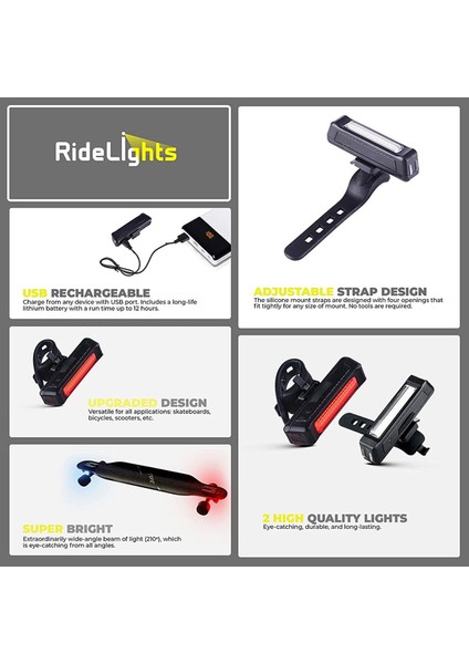 Kaykay Işıkları Için USB Şarj Edilebilir Bisiklet Işıkları, Beyaz ve Kırmızı LED (Yurt Dışından) fiyatları