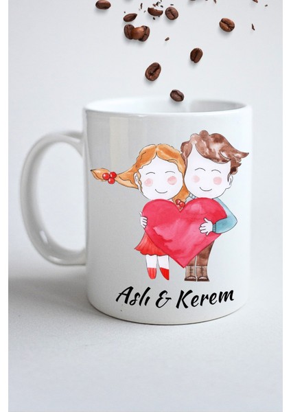 Isimli Kişiye Özel Sevgili Çift Kalp Baskılı Hediye Kupa Bardak Porselen Çay Kahve Fincanı fiyatları