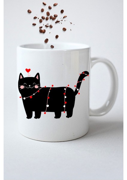 Cute Cat Kedi Baskılı Hediye Kupa Bardak Porselen Çay Kahve Fincanı
