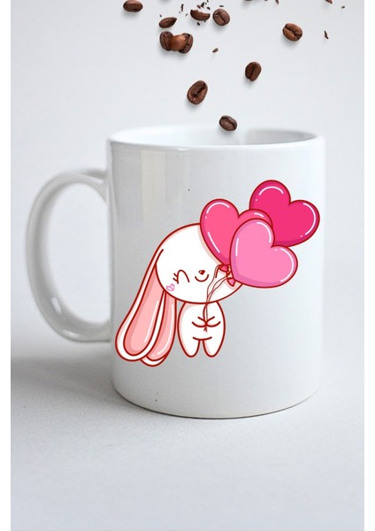 Kalpli Sevimli Tavşan Baskılı Hediye Kupa Bardak Porselen Çay Kahve Fincanı fiyatları