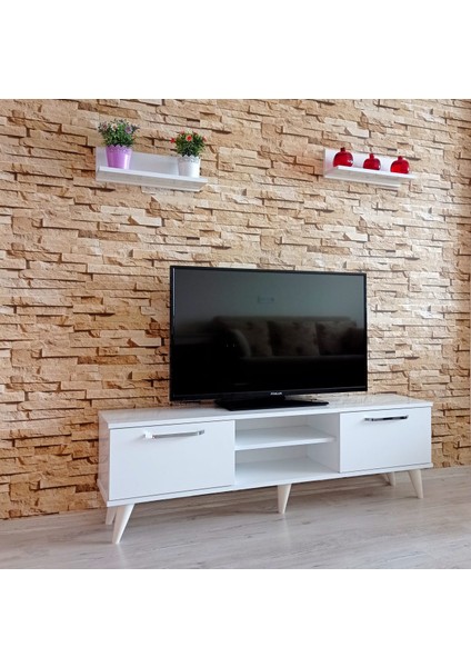 ( Ms 70 ) Mdf Tv Ünitesi Dolabı,raflı,beyaz