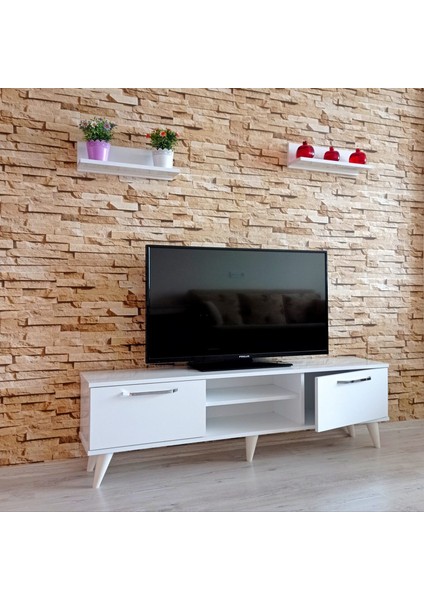 ( Ms 70 ) Mdf Tv Ünitesi Dolabı,raflı,beyaz