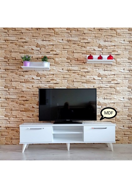 ( Ms 70 ) Mdf Tv Ünitesi Dolabı,raflı,beyaz