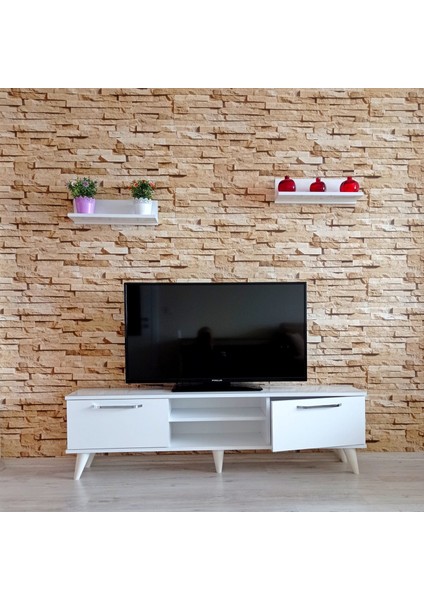 ( Ms 70 ) Mdf Tv Ünitesi Dolabı,raflı,beyaz