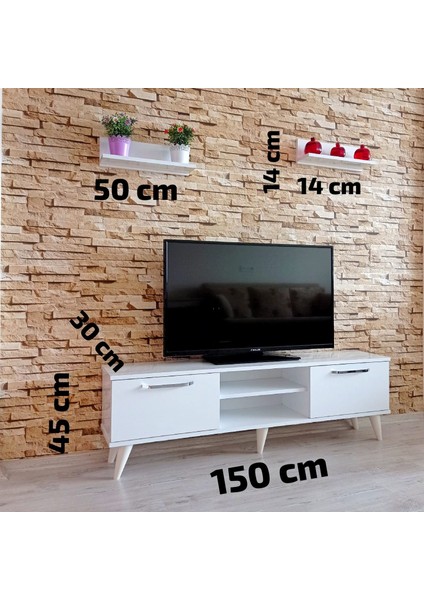 ( Ms 70 ) Mdf Tv Ünitesi Dolabı,raflı,beyaz