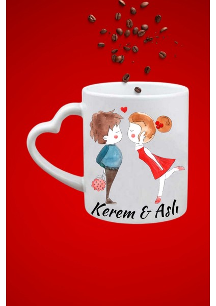 Isimli Kişiye Özel Sevgili Çift Baskılı Hediye Kalp Kupa Bardak Porselen Çay Kahve Fincanı fiyatları
