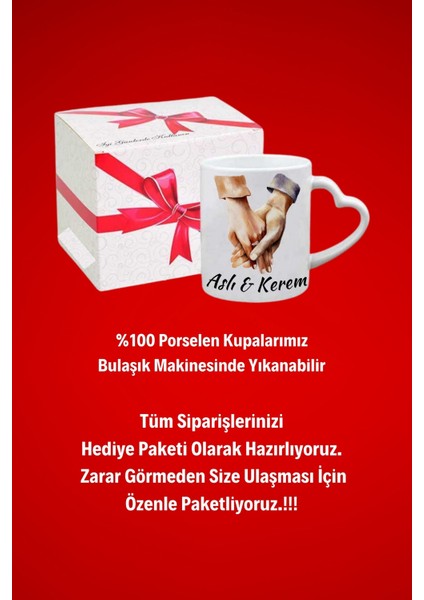 Isimli Kişiye Özel Sevgili Çift El Ele Baskılı Hediye Kalp Kupa Bardak Porselen Çay Kahve Fincanı modelleri