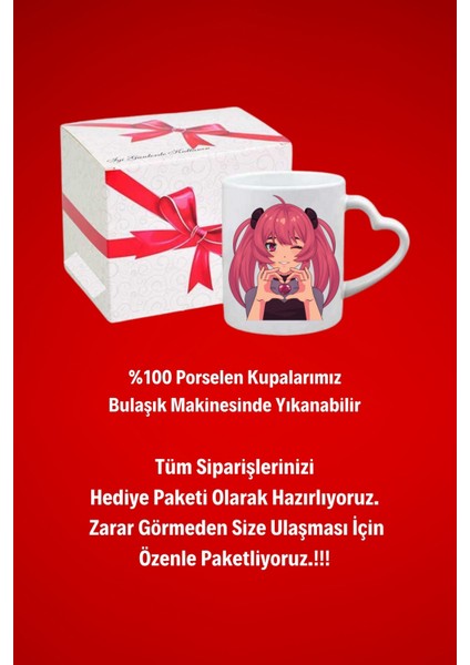 Anime Asi Kız Baskılı Hediye Kalp Kupa Bardak Porselen Çay Kahve Fincanı