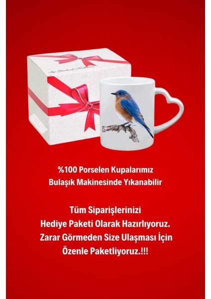Mavi Serçe Kuş Baskılı Hediye Kalp Kupa Bardak Porselen Çay Kahve Fincanı modelleri