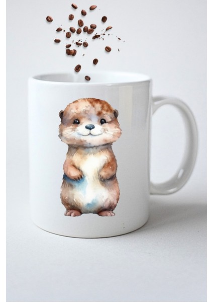 Anime Cute Otter Su Sanuru Baskılı Hediye Kupa Bardak Porselen Çay Kahve Fincanı