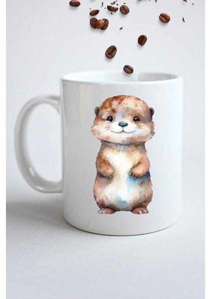 Anime Cute Otter Su Sanuru Baskılı Hediye Kupa Bardak Porselen Çay Kahve Fincanı fiyatları