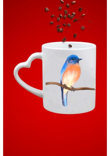 Blue Bird Minik Serçe Baskılı Hediye Kalp Kupa Bardak Porselen Çay Kahve Fincanı fiyatları
