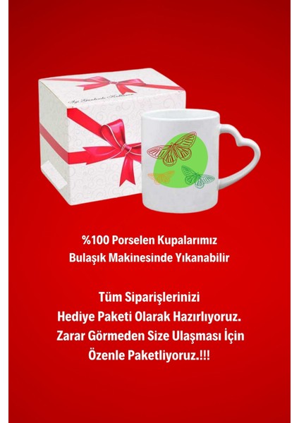 Renkli Kelebekler Baskılı Hediye Kalp Kupa Bardak Porselen Çay Kahve Fincanı modelleri