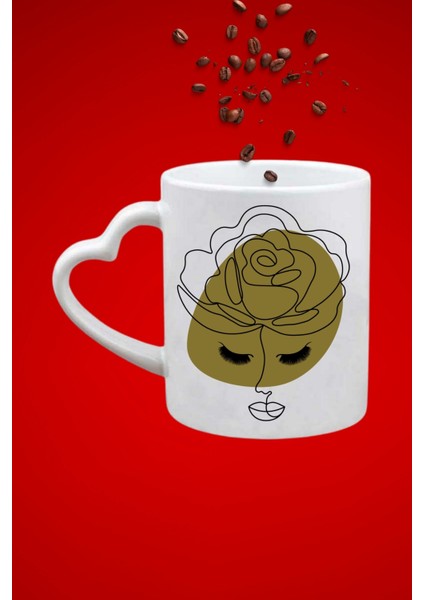Gül Taçlı Kadın Siluet Baskılı Hediye Kalp Kupa Bardak Porselen Çay Kahve Fincanı fiyatları