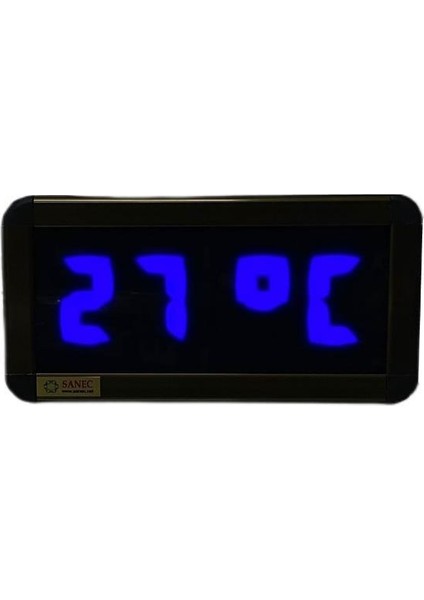 Sanec Dijital LED Duvar ve Masa Saati Derece ve Nem - Mavi (Kasa Ölçüleri: 7X17 Cm)