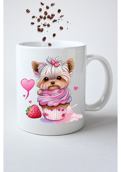 Sevimli Köpek Terrier Baskılı Hediye Kupa Bardak Porselen Çay Kahve Fincanı
