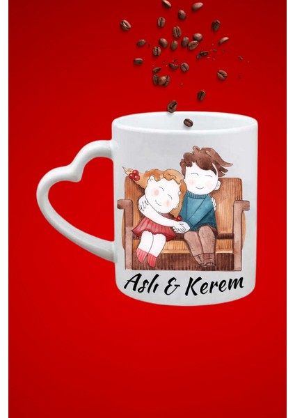 Isimli Kişiye Özel Sevgili Çift Romantik Baskılı Hediye Kalp Kupa Bardak Porselen Çay Kahve Fincanı fiyatları