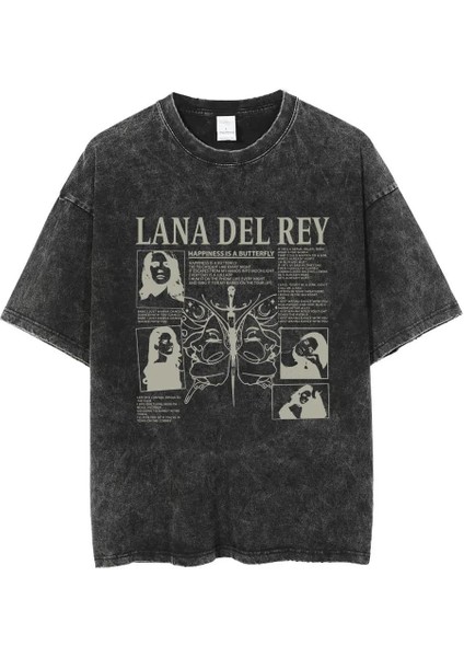 Yıkamalı Streetwear Lana Del Rey Baskılı Unisex Oversize Vintage T-Shirt