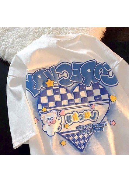 Retro Corecvry Baskılı Beyaz Oversize T-Shirt