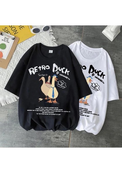 Retro Duck Baskılı Oversize T-Shirt