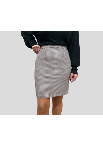 Küçük Kareli Kumaş (Pötikareli Kumaş) Bordo - Bej Mini Boy Astarlı Etek modelleri