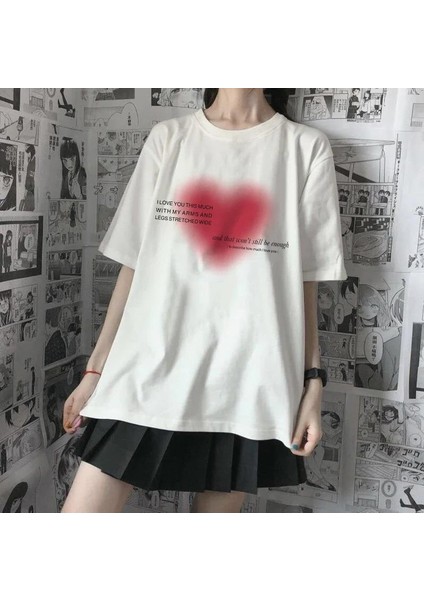 Aesthetic Heart Baskılı Beyaz Oversize T-Shirt