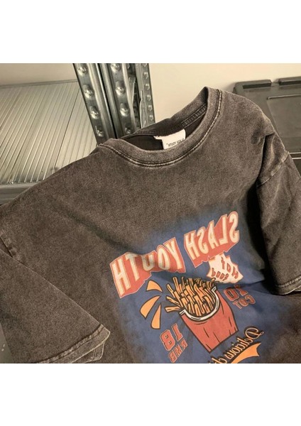 Yıkamalı Streetwear Retro Baskılı Oversize Vintage T-Shirt modelleri