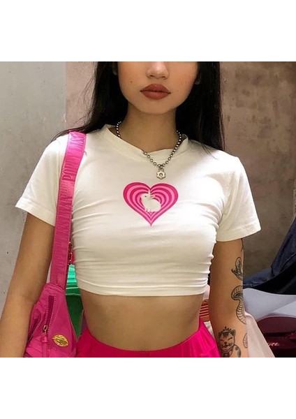 Y2K Love Bunny Baskılı Beyaz Crop fiyatları