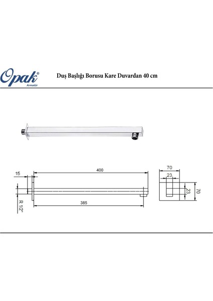 Duvardan Ankastre Kare Duş Borusu 40 cm 021007
