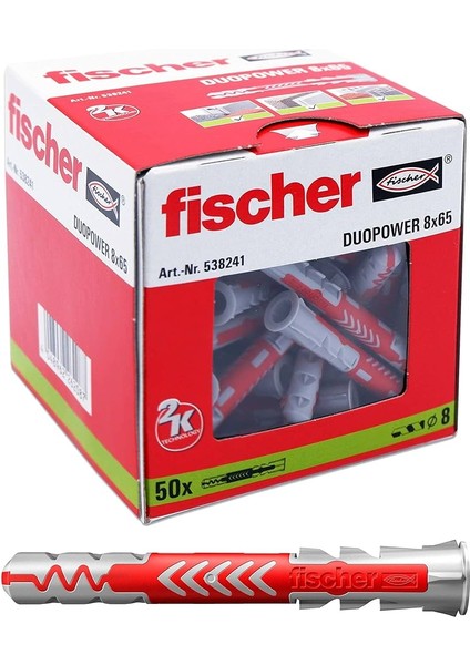 Duopower 8 x 65, Evrensel Dübel, Güçlü 2 Bileşenli Dübel, Beton, Tuğla, Taş Vb. Sabitlemek Için Plastik Dübel, Vidasız, 50 Adet