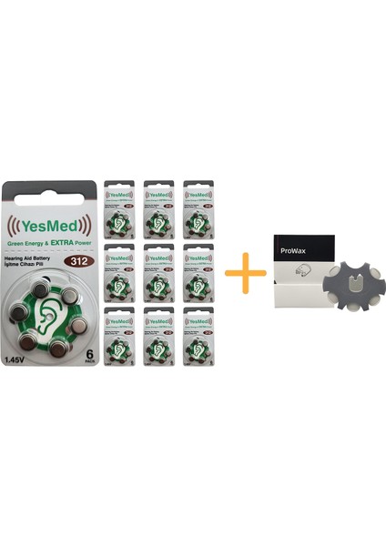 Extra Power 312 Numara Işitme Cihazı Pili (10 Paket x 6 Adet = 60 Adet Pil) + Hediye Prowax Filtre