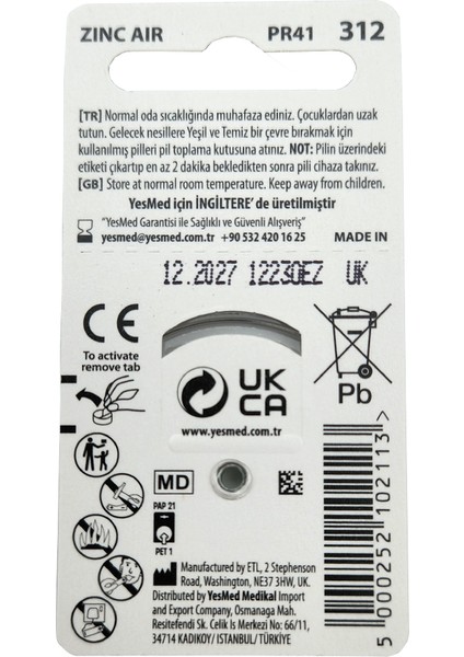 Extra Power 312 Numara Işitme Cihazı Pili (10 Paket x 6 Adet = 60 Adet Pil) + Hediye Prowax Filtre