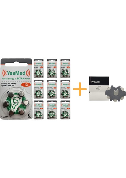 Extra Power 13 Numara Işitme Cihazı Pili (10 Paket x 6 Adet = 60 Adet Pil) + Hediye Prowax Filtre