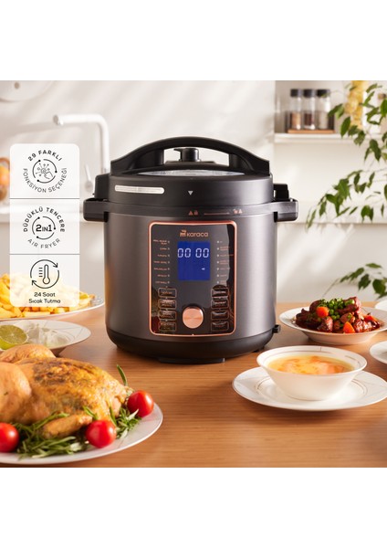 Cooker 2in1 6l Çok Amaçlı Basınçlı Pişirici Akıllı Elektrikli Düdüklü Tencere ve Airfryer Mattblack