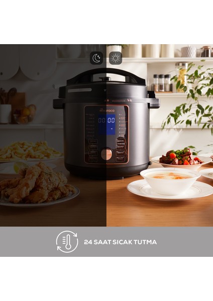 Cooker 2in1 6l Çok Amaçlı Basınçlı Pişirici Akıllı Elektrikli Düdüklü Tencere ve Airfryer Mattblack