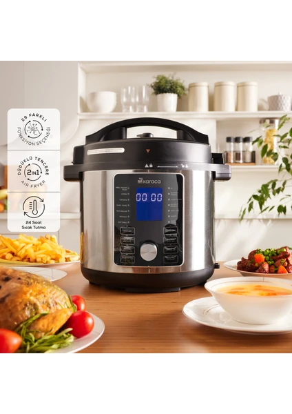 Cooker 2in1 6l Çok Amaçlı Basınçlı Pişirici Akıllı Elektrikli Düdüklü Tencere ve Airfryer Silver