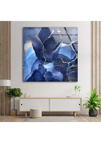 Mavi Soyut Temperli Cam Duvar Tablosu modelleri