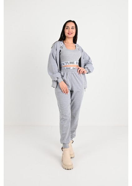 Kadın Lastik Baskı Detaylı 3’lü Eşofman Takımı 3961-24