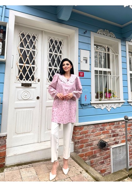 Çiçekli Poplin Bebe Yaka Uzun Tunik fırsatları