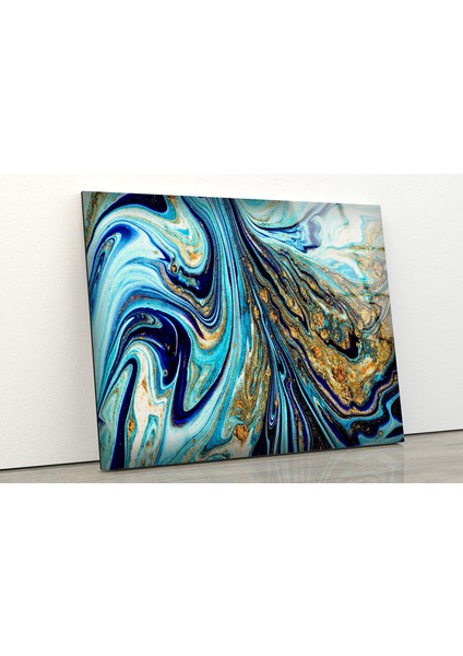 Modern Soyut Mavi ve Altın Cam Duvar Tablosu fiyatları