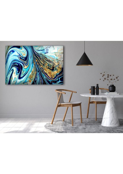Modern Soyut Mavi ve Altın Cam Duvar Tablosu modelleri