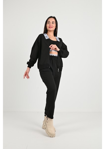 Kadın Lastik Baskı Detaylı 3’lü Eşofman Takımı 3961-24