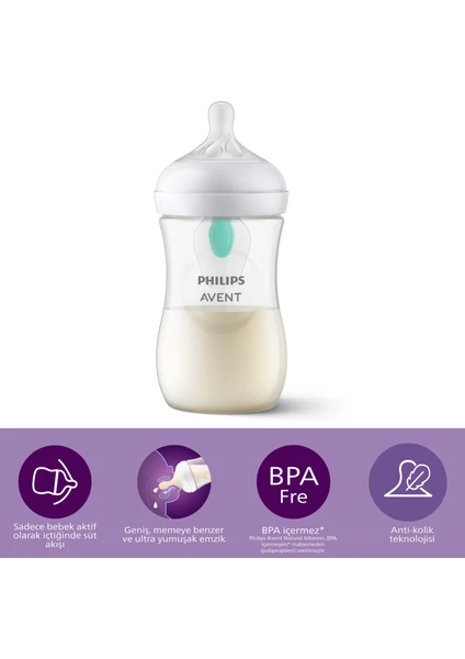 Philips Avent Natural Response Airfree Valfli Biberon, 260ML 1 Ay+, SCY673/01  