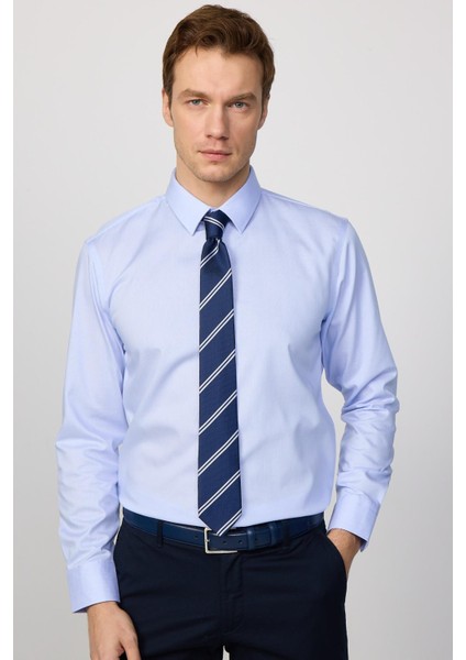 Slim Fit Non-Iron Ütü Gerektirmez Mavi Erkek Gömlek
