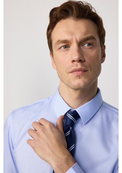 Slim Fit Non-Iron Ütü Gerektirmez Mavi Erkek Gömlek