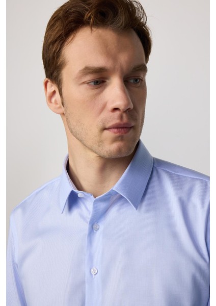 Slim Fit Non-Iron Ütü Gerektirmez Mavi Erkek Gömlek